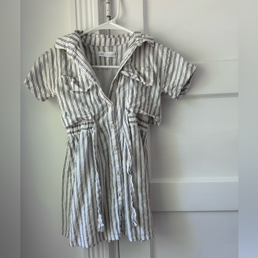 Zara 100% Cotton Striped Belted Dress, size 7